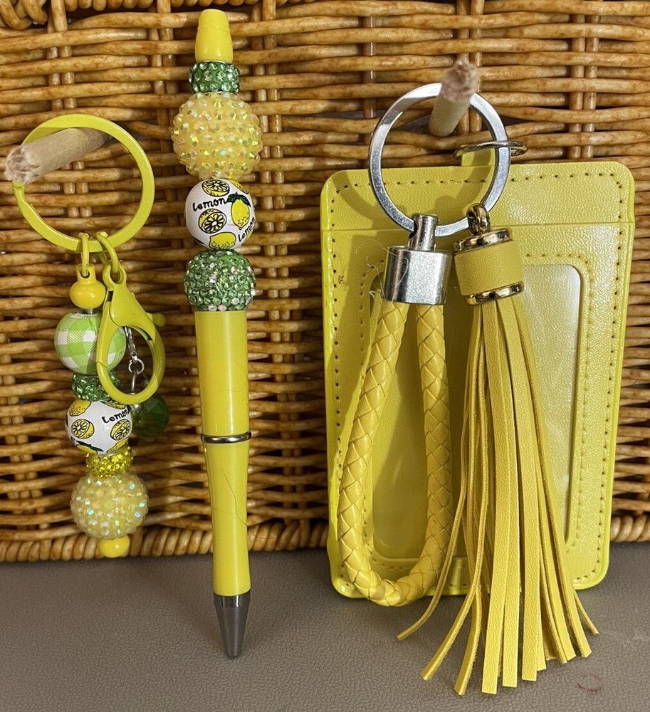 HAND MADE BEAD PEN,  BEAD KEY CHAIN, wallet -& INK REFILL-3 PC set