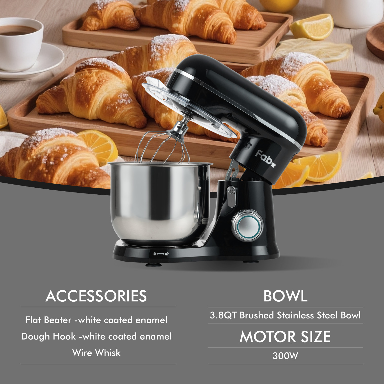 FAB 3.8QT Stand Mixer 10-Speed 300W 3-IN-1 Dough Mixer New product discount