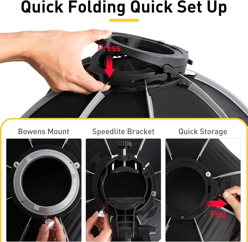 Bowens Mount Softbox 24''/60CM Handheld Quick Set-Up, S-Type Bracket Compatible
