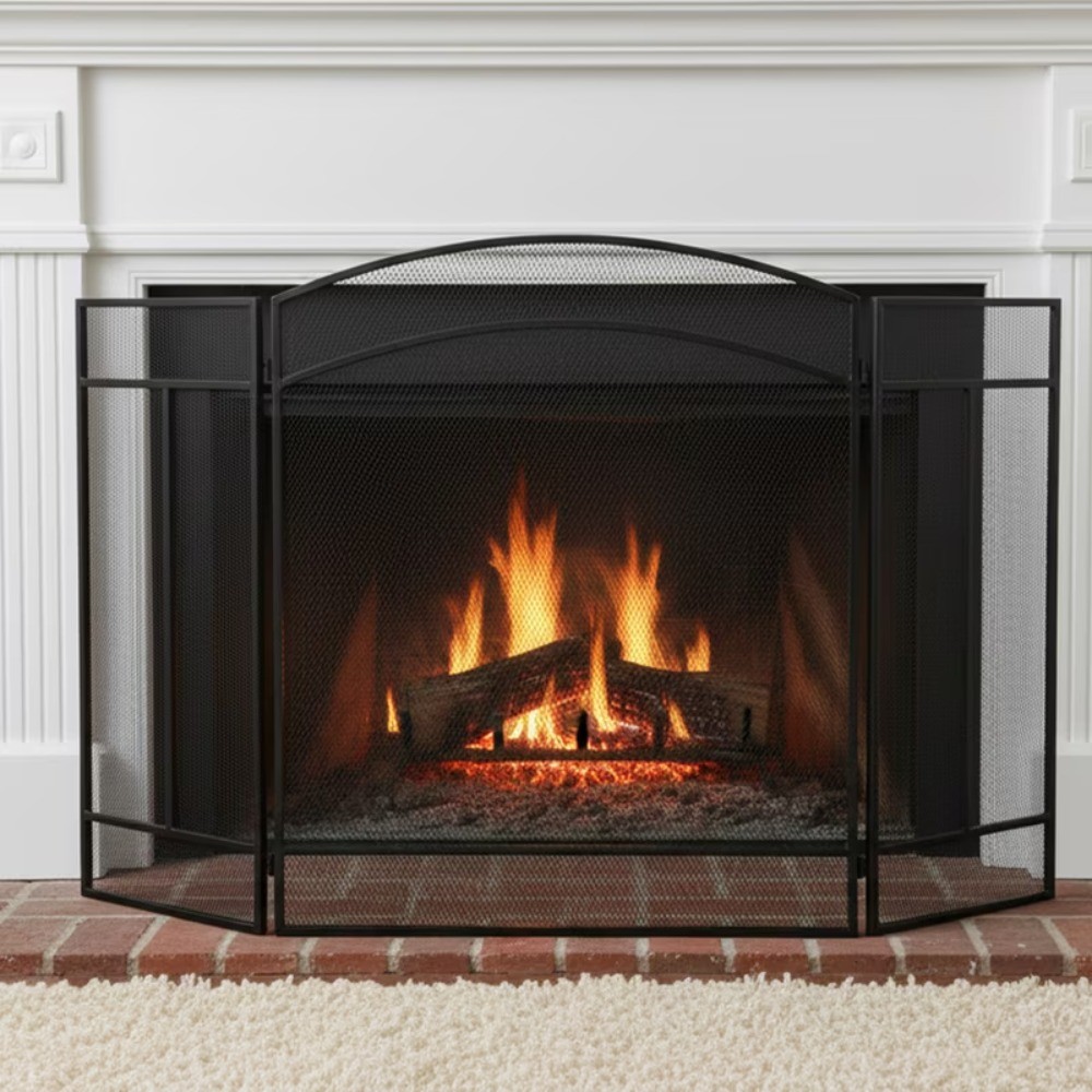 48" Fireplace Screen with Hinged Doors, 3 Panel Spark Guard Cover
