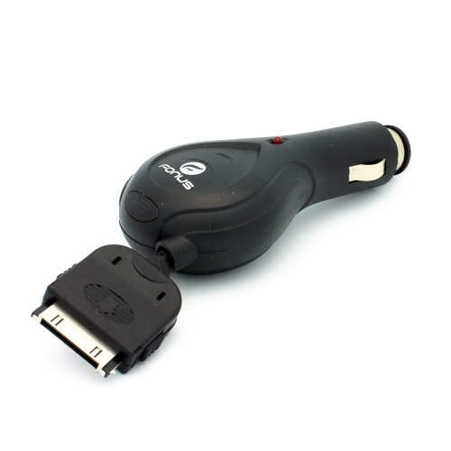 RETRACTABLE CAR CHARGER SOCKET PLUG DC POWER ADAPTER BLACK for iPHONE iPOD iPAD