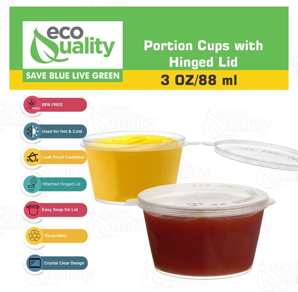 3oz Portion Cup Leak Proof Plastic Condiment Soufflé Container with Hinged Lid