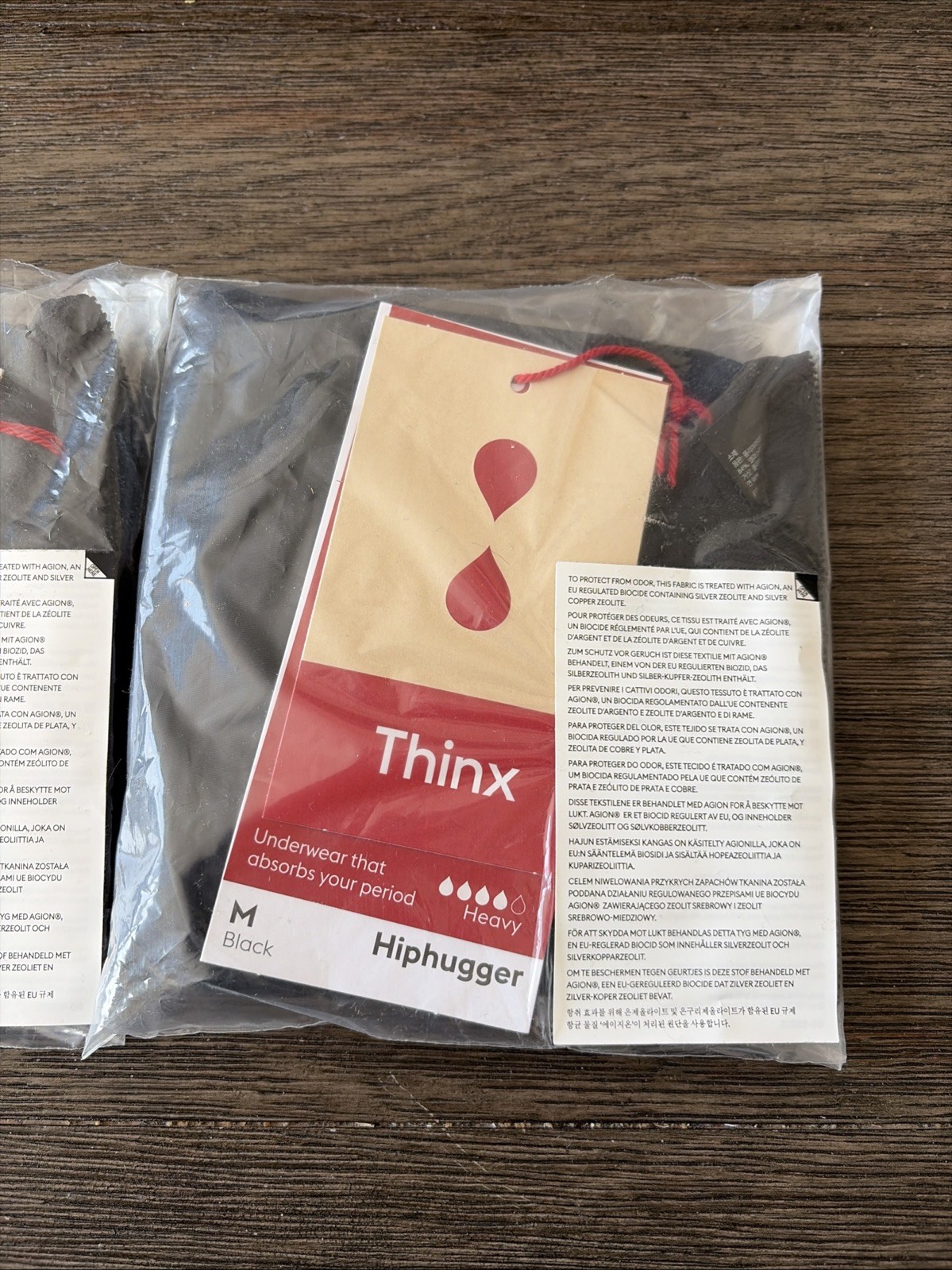 Thinx Hiphugger Leakproof Heavy Period Panties Size M Black - 2 pack