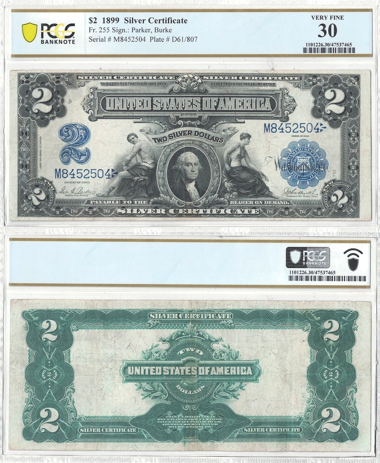 1899 $2 Silver Certificate Fr-255 PCGS VF-30