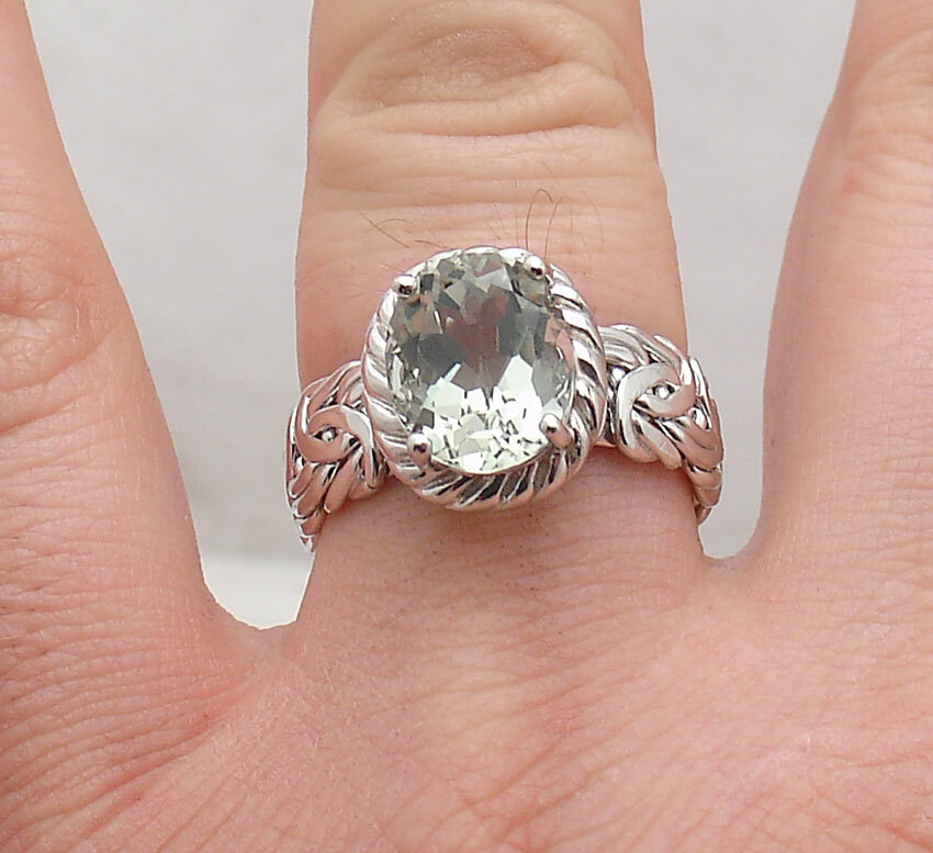 Prasiolite Gemstone Byzantine Ring Real Solid Sterling Silver Size 5 ~ 11 QVC
