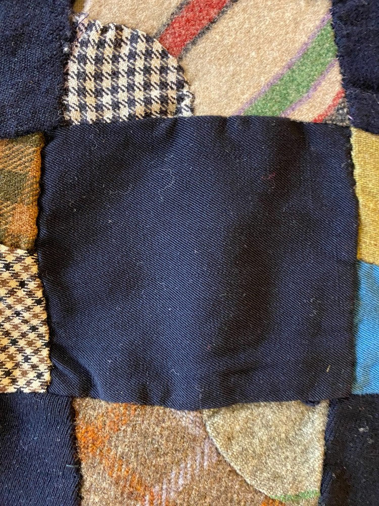 1920s Wool Quilt Drunkard’s Path Variation Antique Patchwork Blanket Heavy 80x65