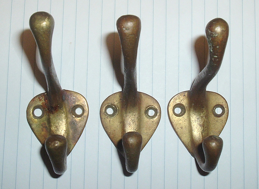 3- Old SOLID BRASS Coat Hat HOOKS *Clothes Rack Shelf Hall Tree Mirror PARTS