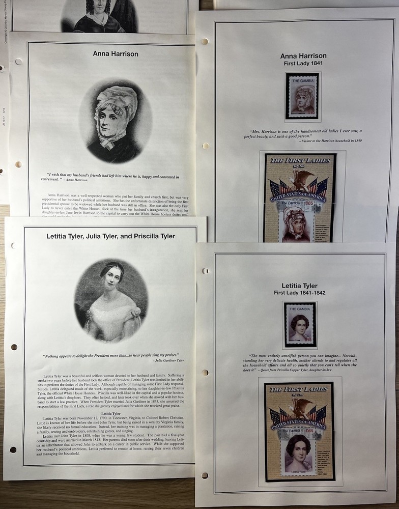 Heritage Collection American First Ladies Collection Album Inserts + 70 Stamps