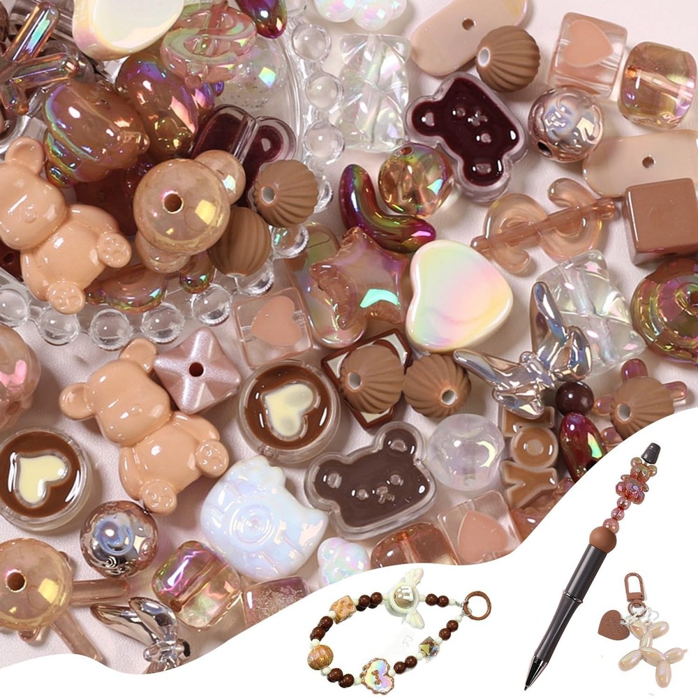 45-60PCS Large Acrylic Coffee Shiny Assorted Beads for Bracelet Making UV Pla...