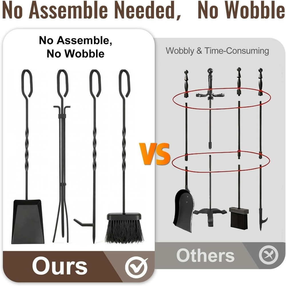 Durable 5-Piece Fireplace Accessory Kit - Wrought Iron Tools for Every Fire Pit