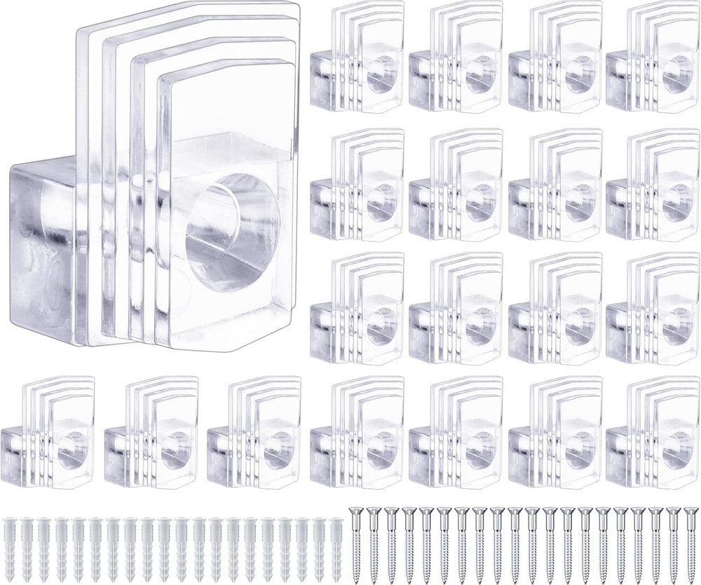 Clear Plastic Mirror Holder Clips with Screws Kit for Wall Mounting