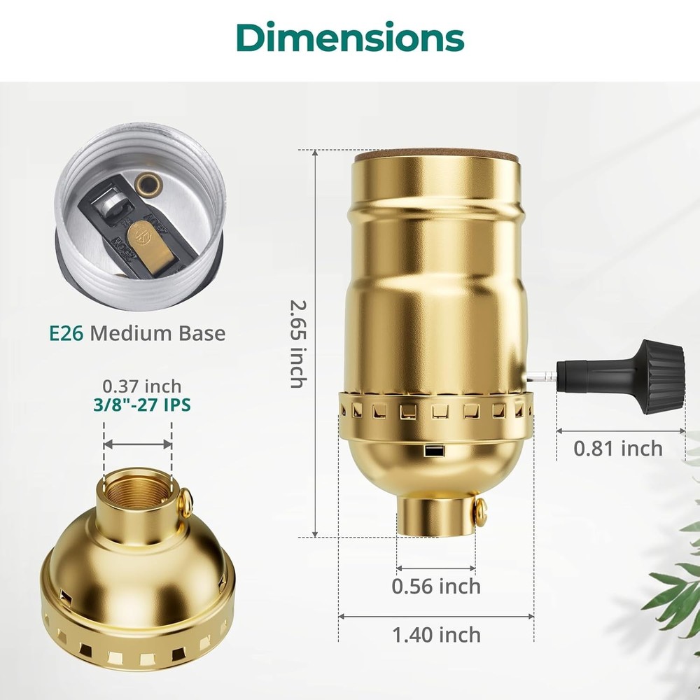 Elegantly Designed Gold E26 Socket - 3-Way Adjustable for Table and Floor Lamps