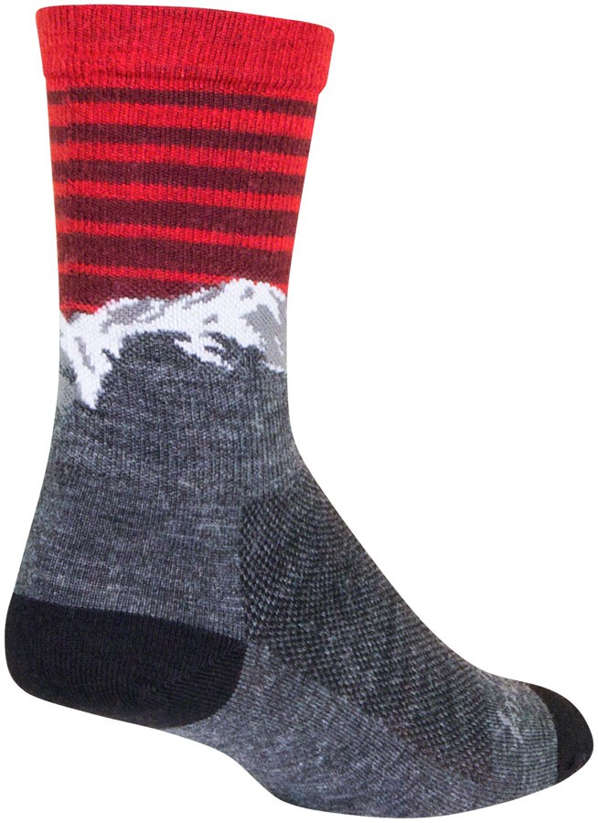 SockGuy Summit Wool Socks - 6" Crew Socks Large Gray/Red/White