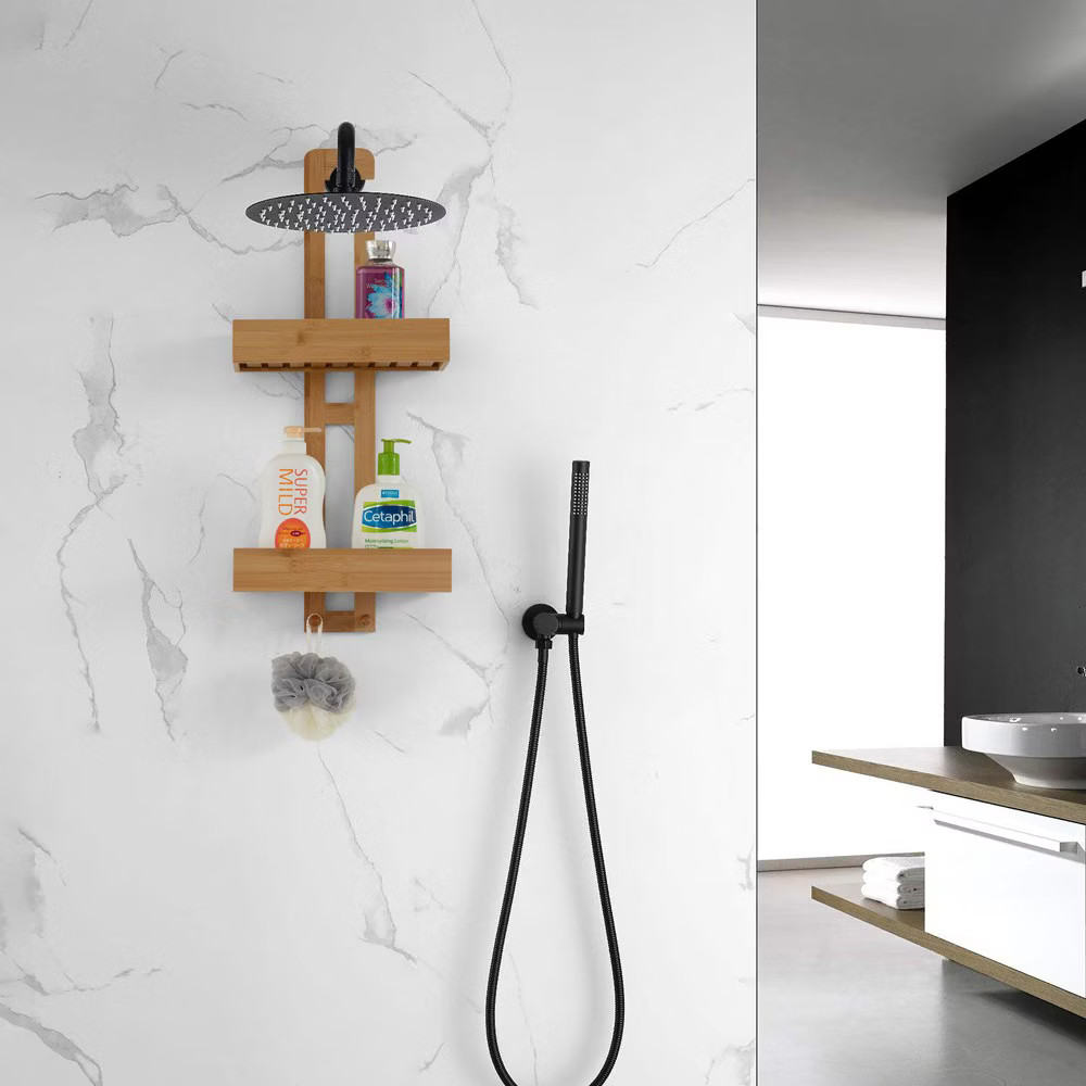 Bathroom Multi-function Natural Bamboo Storage Rack Over Shower Head Organizer,