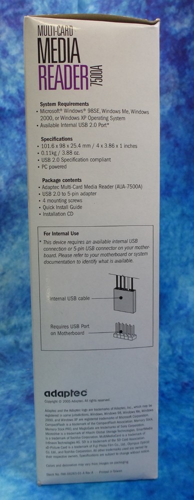 Adaptec Multi-Card Media Reader AUA-7500A Internal/ External 16-1 media - NEW