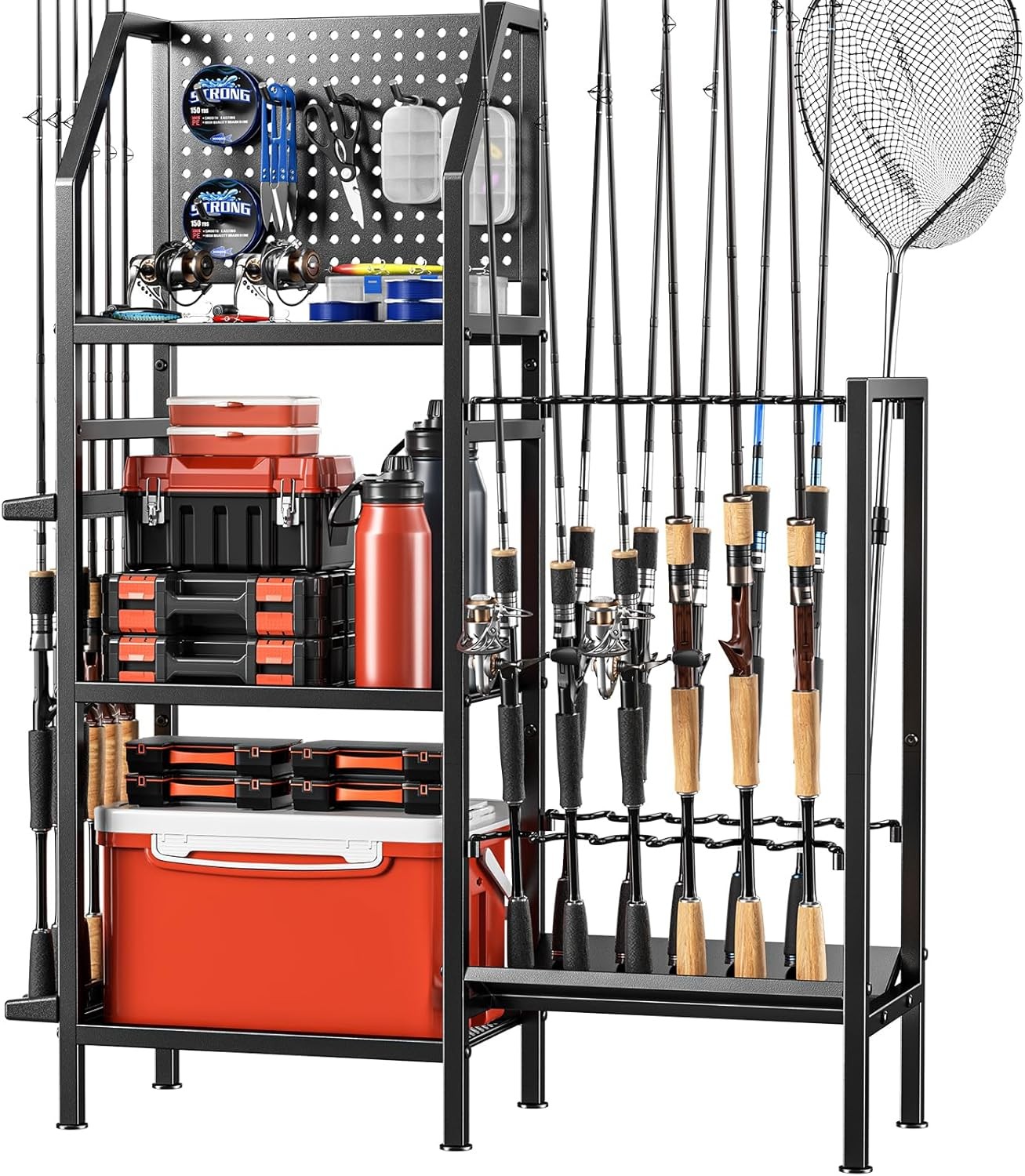 Garage-Specific Fishing Rod Rack Holds up to 18 rods Three adjustable tiers