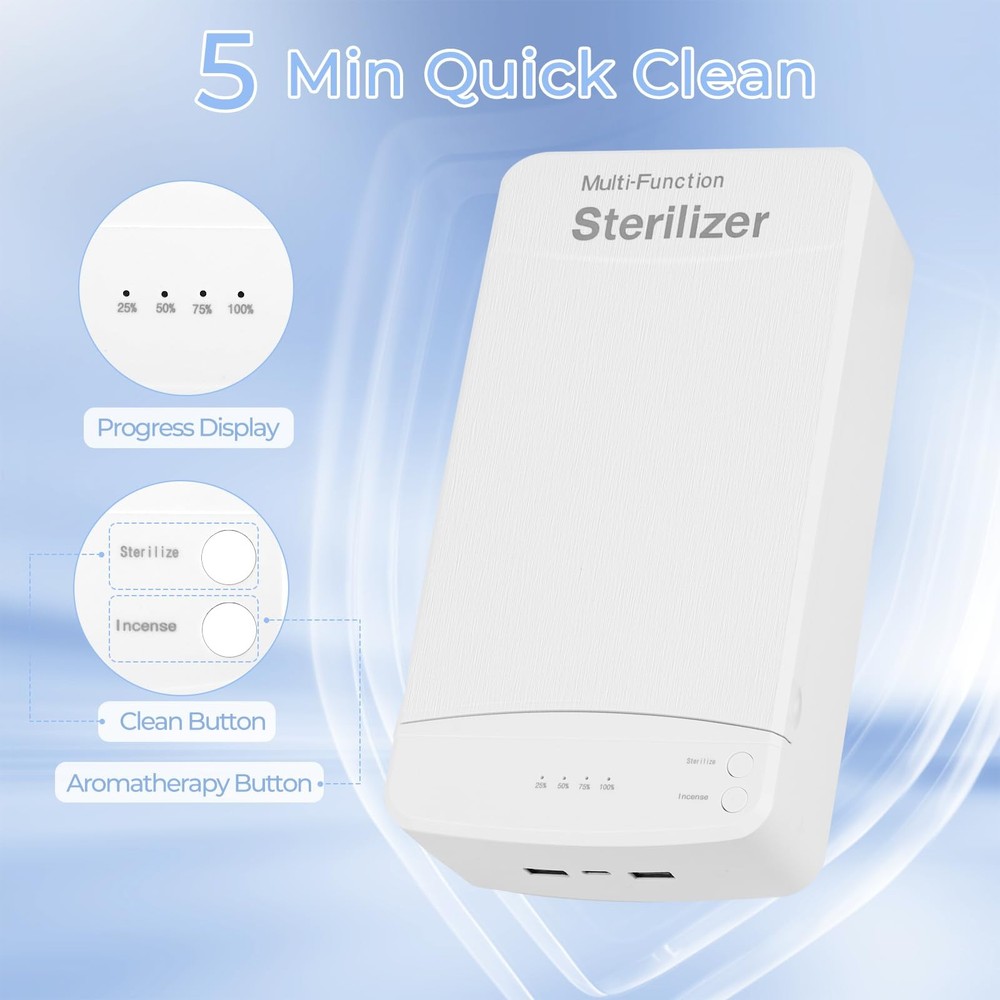 Nail Tool Sterilizer with Blue Light, Portable USB Sterilizating , Multi-Func...