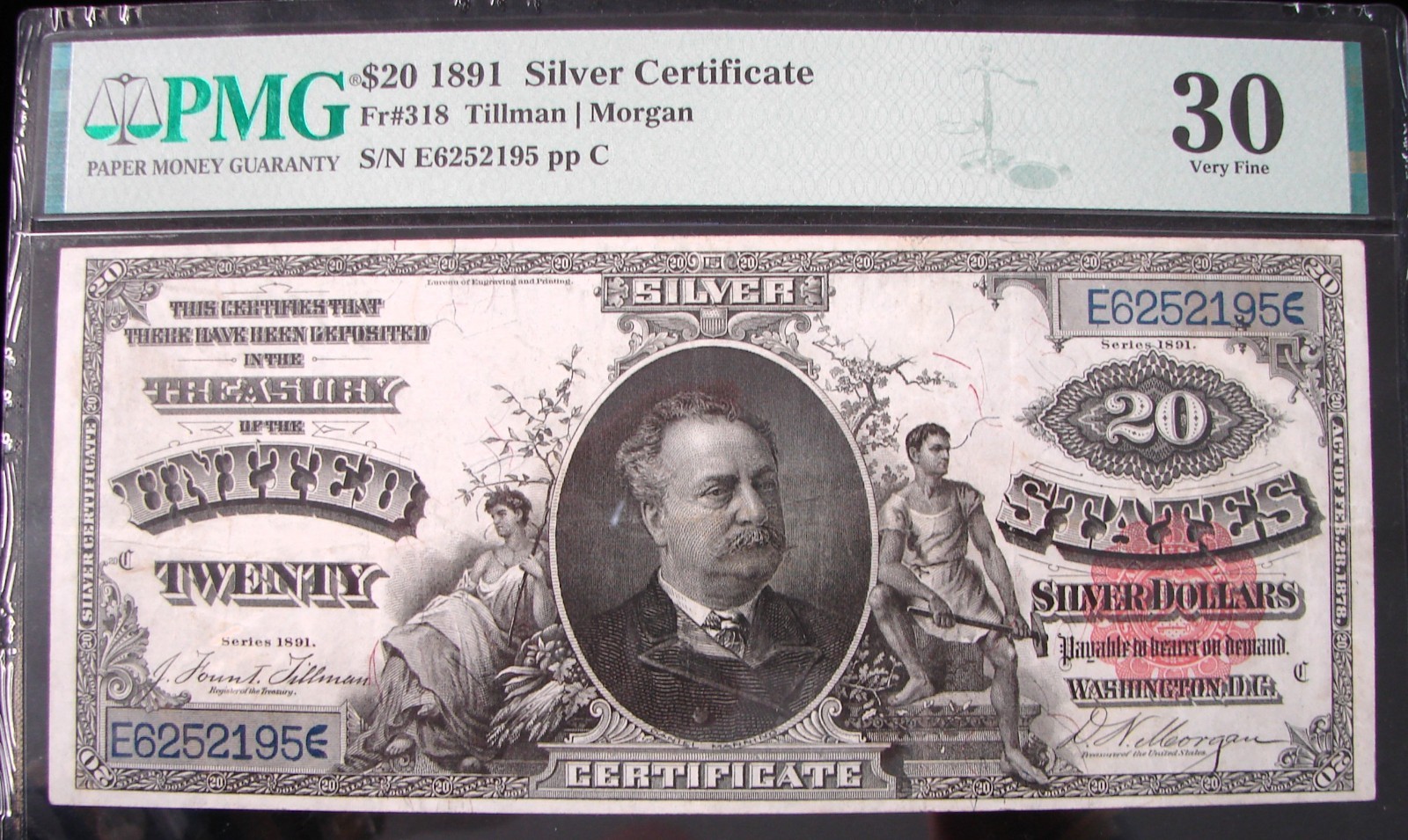 *1891 $20.00 SILVER CERTIFICATE Fr#318 TILLMAN/MORGAN "SCARCE NOTE" - 30 PMG*