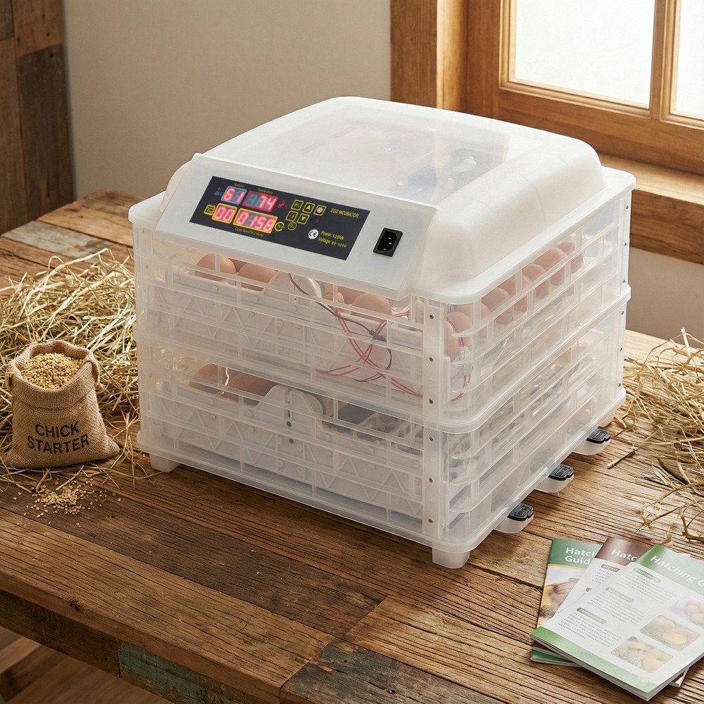 2 in 1 Egg Incubator Automatic Turner 48-96 Egg Hatching Temp & Humidity Control