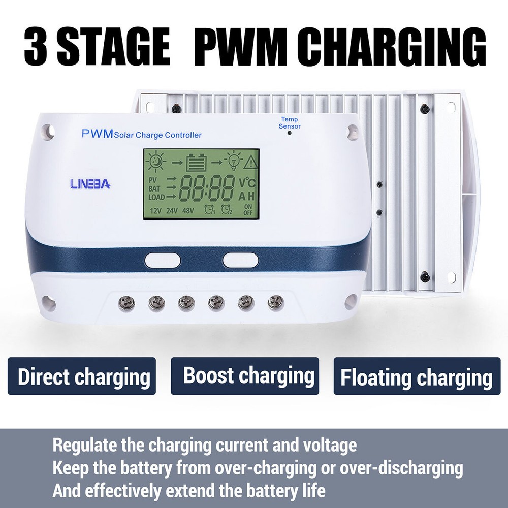 5200W Temp Sensor Solar Charge Controller USB Battery PV Regulator 100A/12V-48V