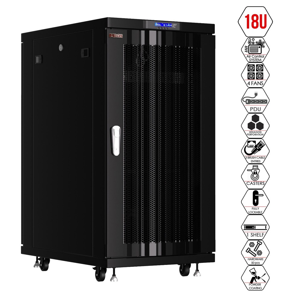 Sysracks 18U 39'' Deep IT Network Data Server Rack Cabinet Mesh Vented Door