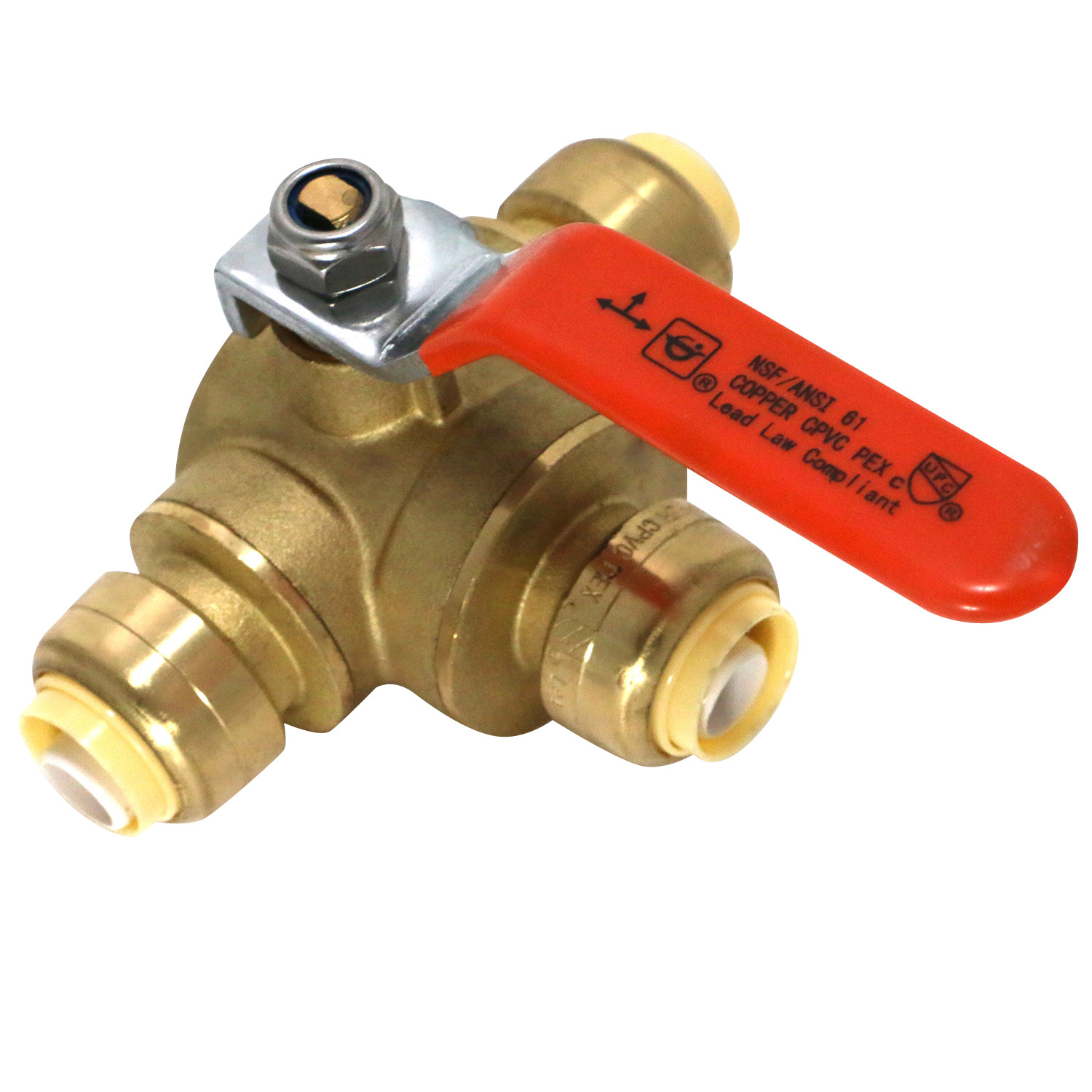 1 Pack XFITTING 1/2" Push Fit Ball Valve 3 Way, 1/2" Push to Connect 3 Way Valve