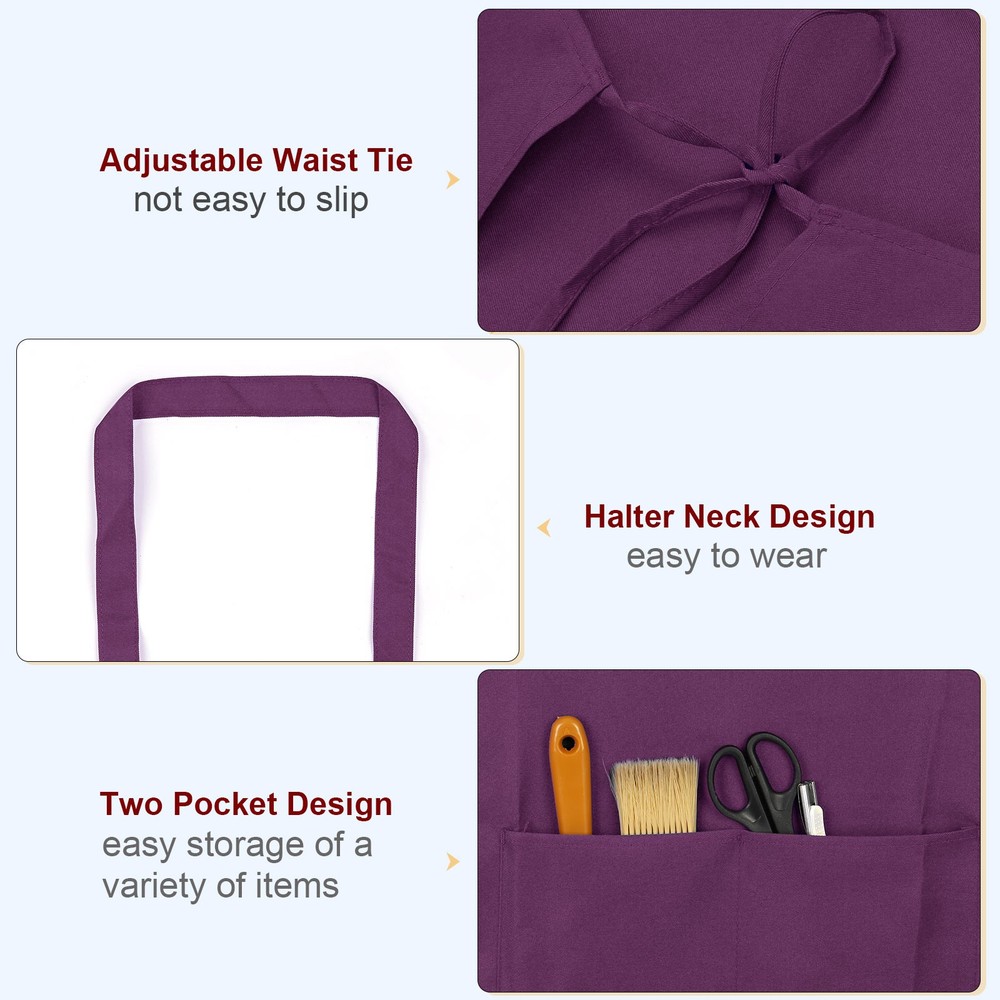 3pcs Kitchen Cooking Aprons 75x65cm Polyester Art Apron Purple