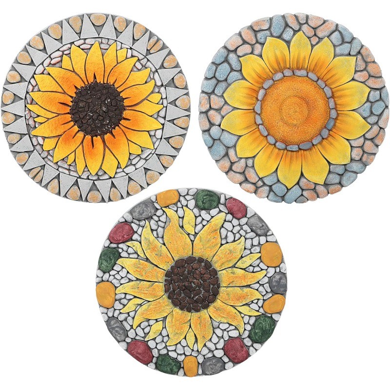 3PCS Sunflower Stepping Stone, 10in Decorative Garden Step Stone for Yard, Patio
