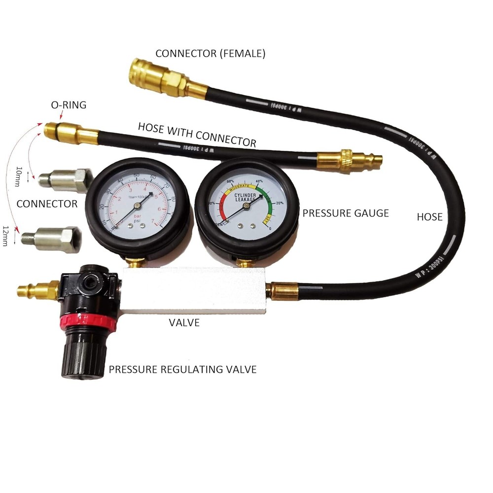 Engine Compression Tester Gauges Set - Tu-21 Leak Down and Diagnostics Tool