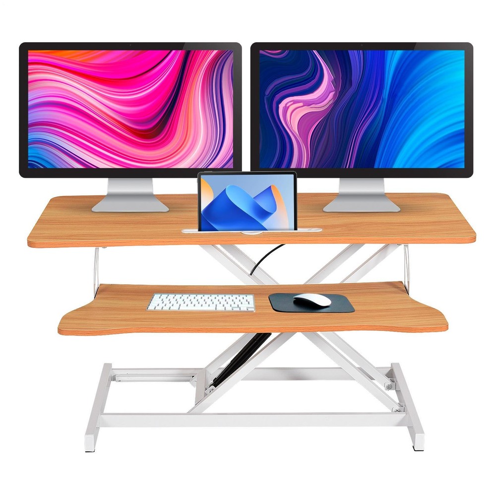 37" Rustic Home Office Desk Riser Adjustable Standing Desk Converter