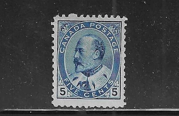 CANADA SCOTT #91 1903-08 EDWARD VII 5C (BLUE)  - MINT LIGHT HINGED