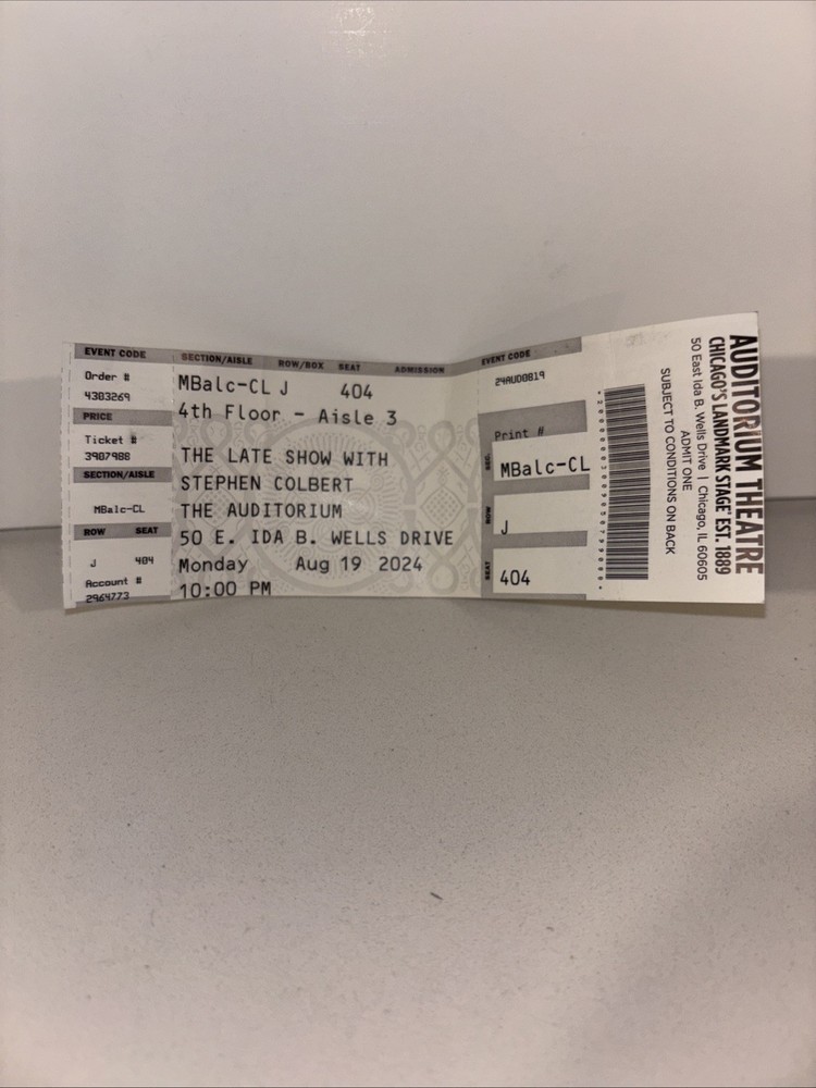 Used Stephen Colbert Late Show Ticket