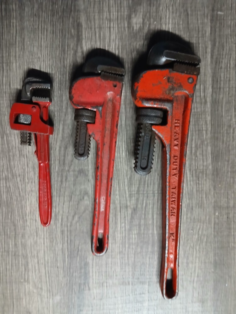 Adjustable pipe wrenches x 3, 14",10"8"