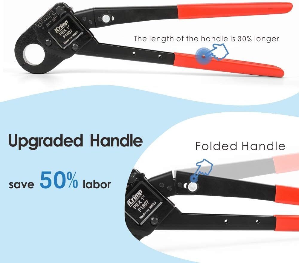 Angle Head 1" PEX Pipe Crimping Tool Single Crimper W/ Foldable Handle Tool New