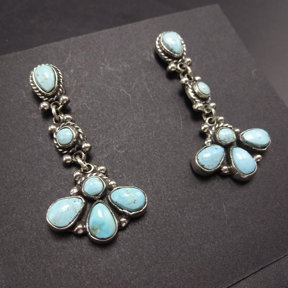 FEDERICO JIMENEZ Sterling Silver TURQUOISE Cluster Dangle EARRINGS Pierced