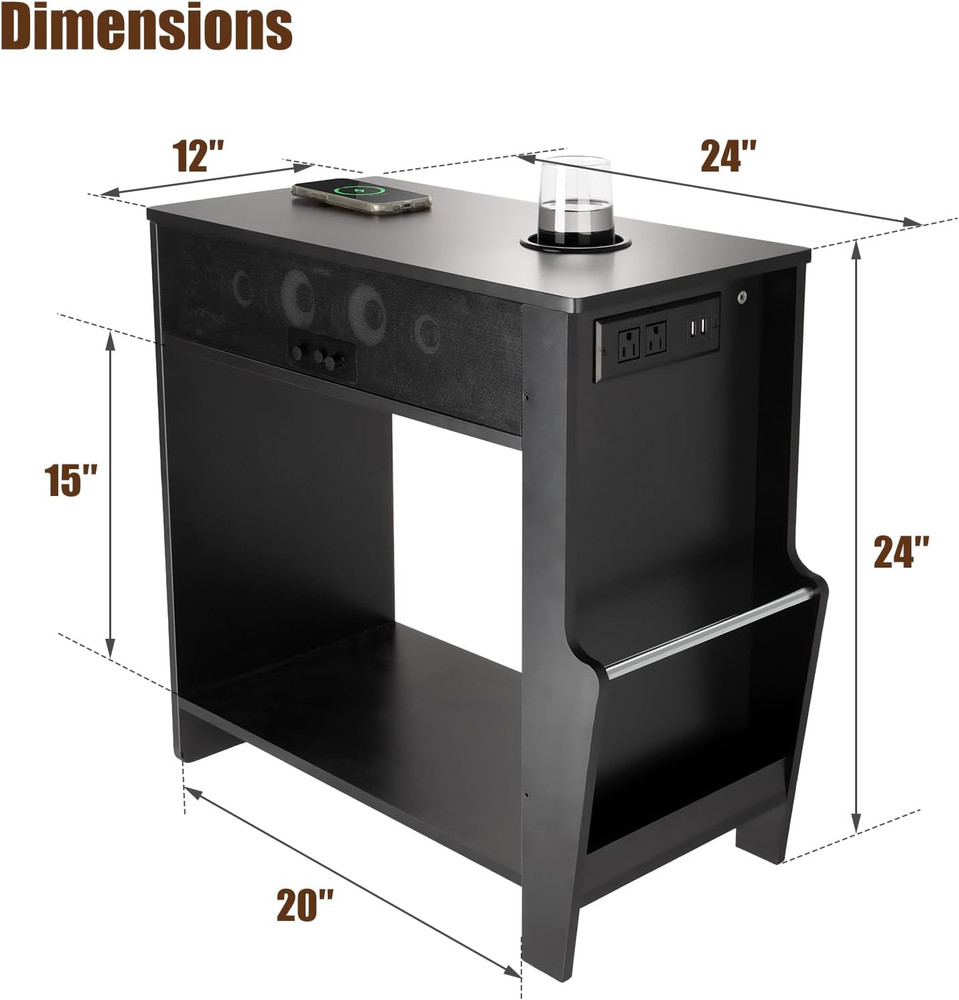 Bluetooth Speaker End Table, Smart End Table with 2 Subwoofer for Deep Bass, Sid