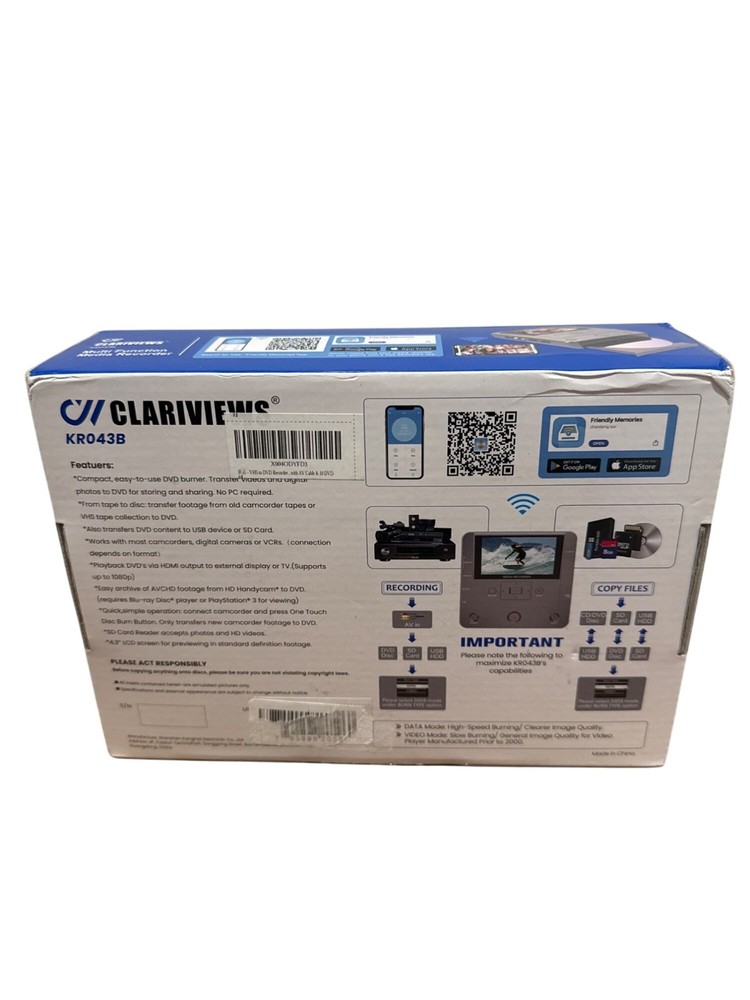 Clariviews KR043B Multi Function Media Recorder - New, Open Box
