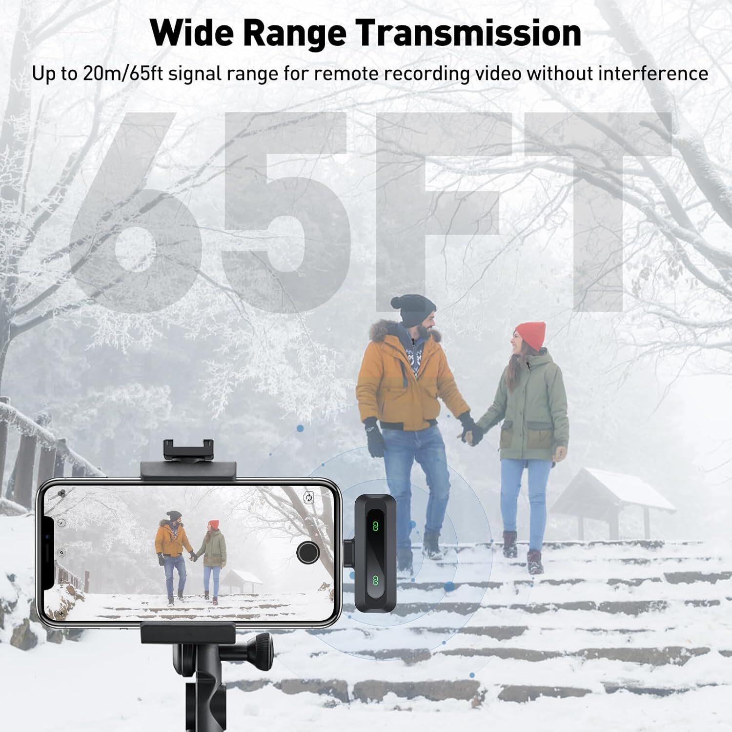 Wireless Microphone Mini Mic for iPhone/Android Phone, LED Display Lavalier Mic