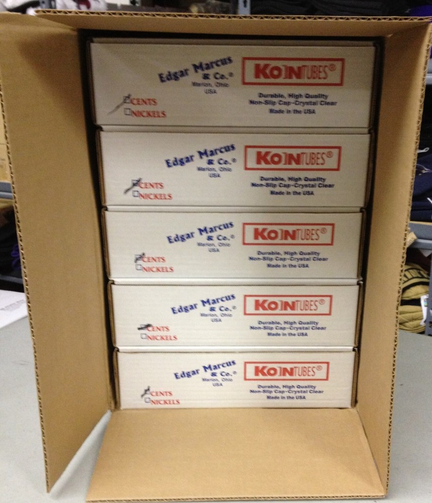5 EMPTY Koin Penny Coin Tube Boxes with inserts - NEW