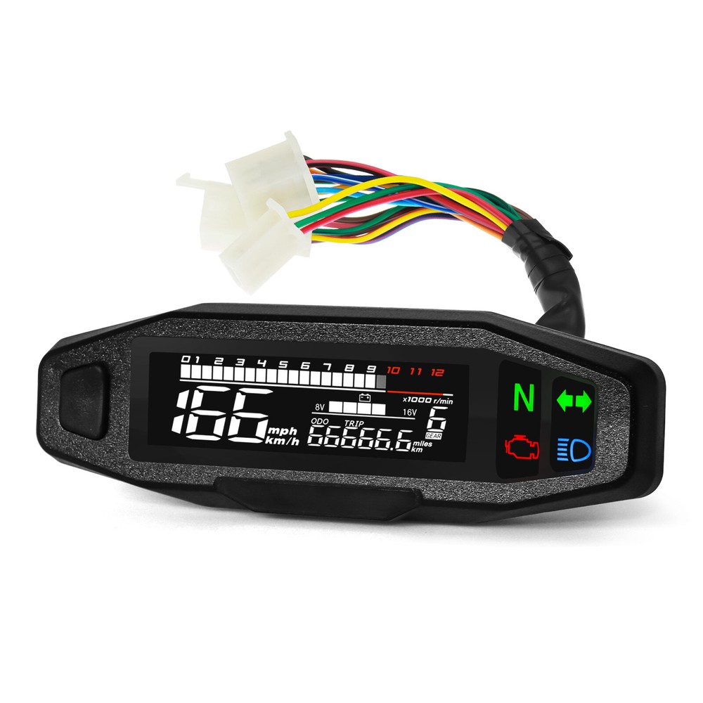 LCD Digital Motorcycle Speedometer Odemeter Tachometer Gear Indicator w/ Bracket
