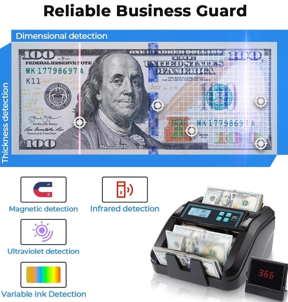 MUNBYN IMC51 Money Counter Machine Value Count Add+Batch Mode Bill Counter
