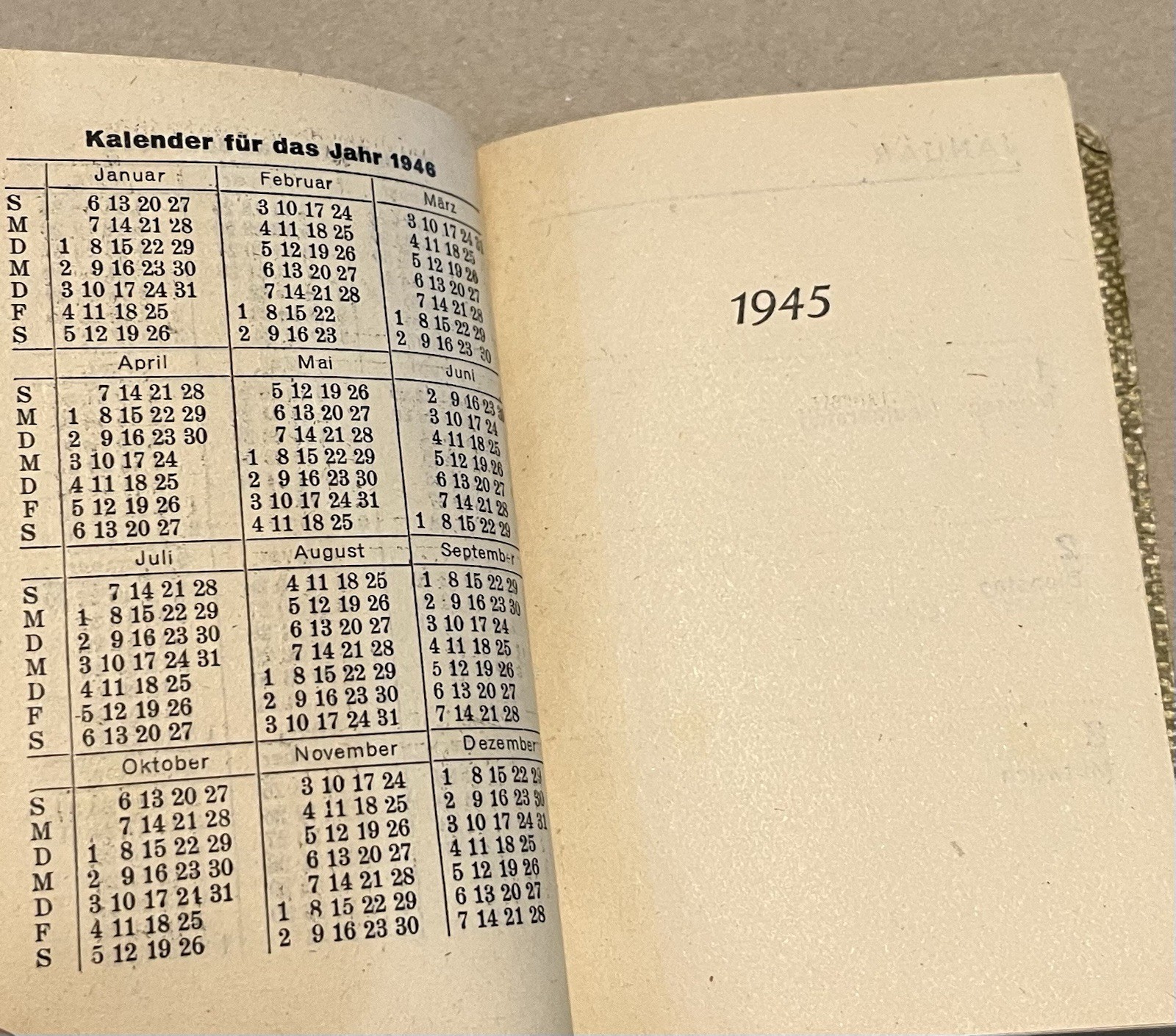 German 1945 Calendar Book (use in 2029) Taschenkalender for Military Use wartime