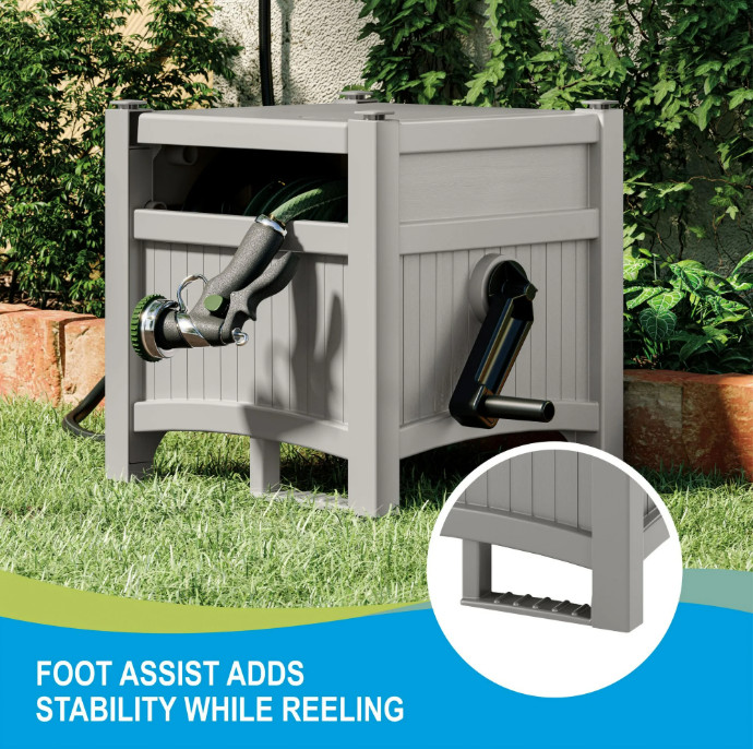 100 ft. Hose Hideaway Hose Reel, FreeStanding, Easy Operatio,Gray