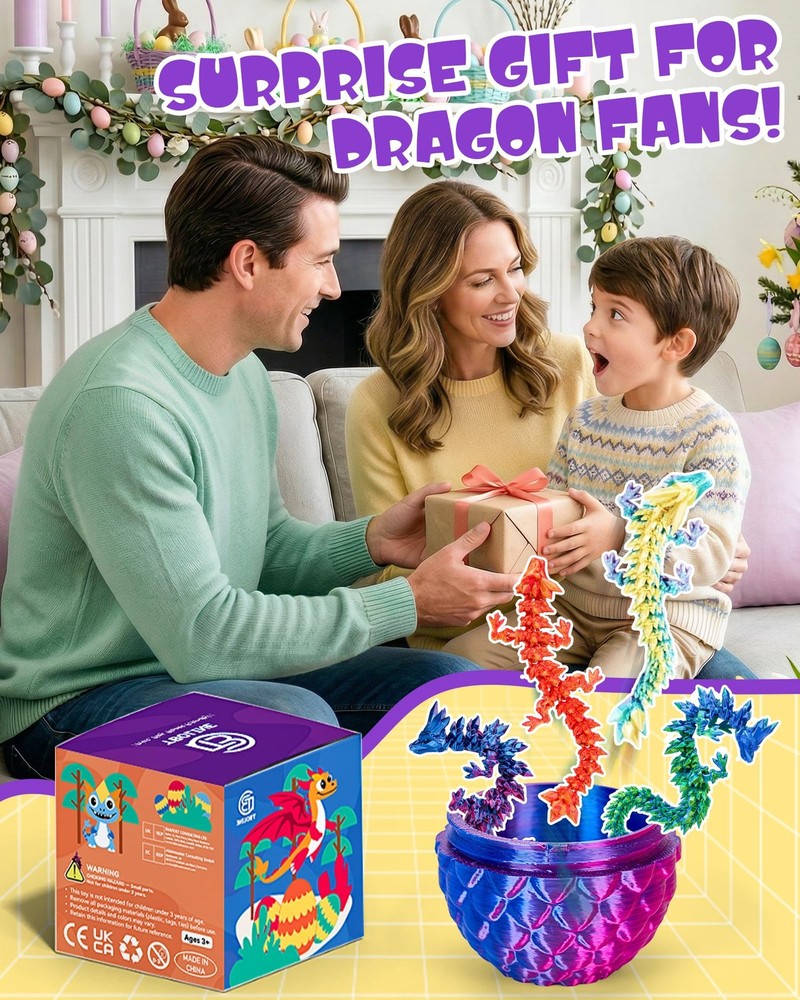 TBOLINE 4PCS 3D Printed Dragon Egg, Easter Basket Small, 4-piece Set-c