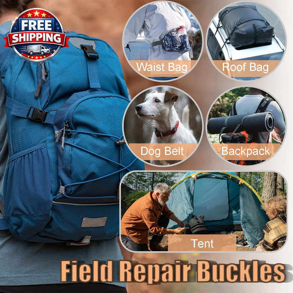 6 Pack 1" Quick Release Plastic Buckles for Backpack Straps & Webbing