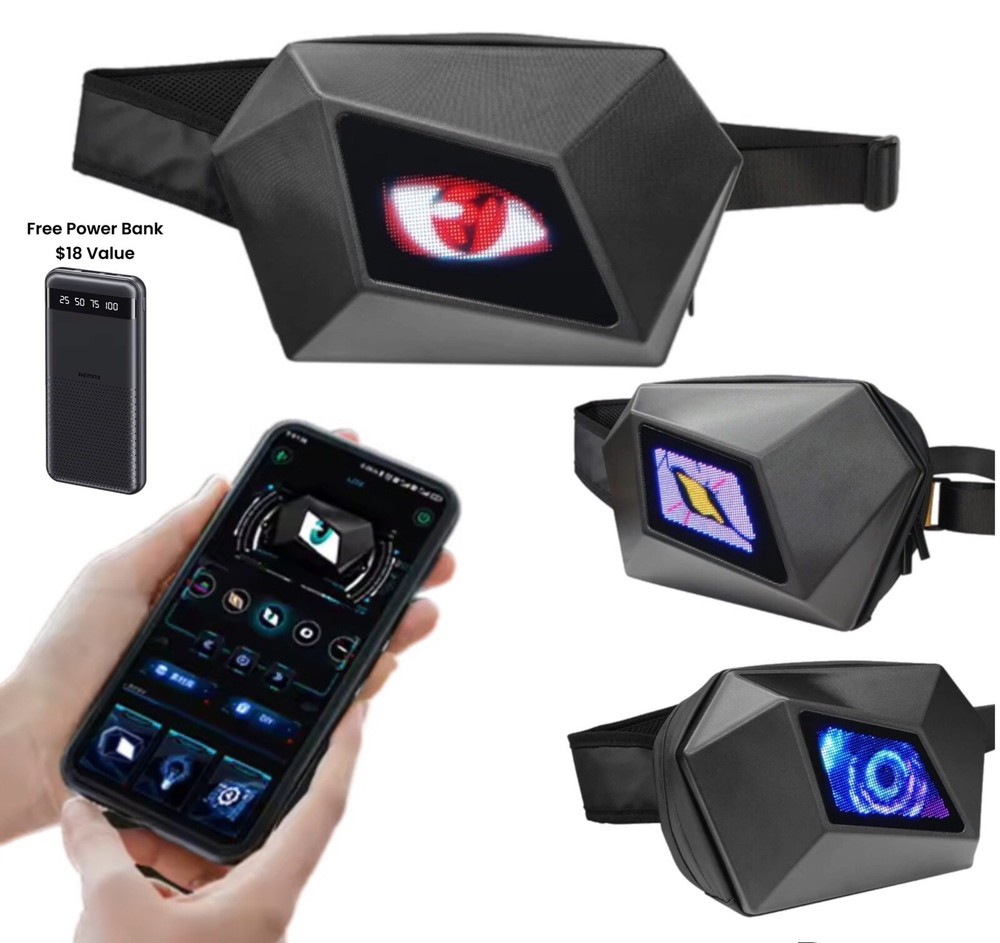 LED Motorcycle Backpack Bag Digital Light 48*48 Hard Shell Waterproof Pouch Eye