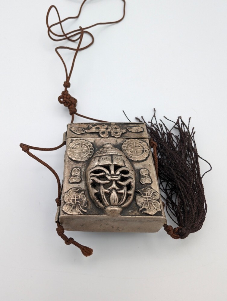 Vintage Repousse Snuff Box/Trinket Box on String Cord