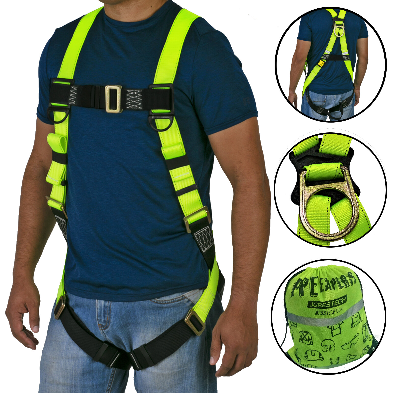 Safety Harness 1D Ring Fall Protection Full Body ANSI OSHA UL JORESTECH