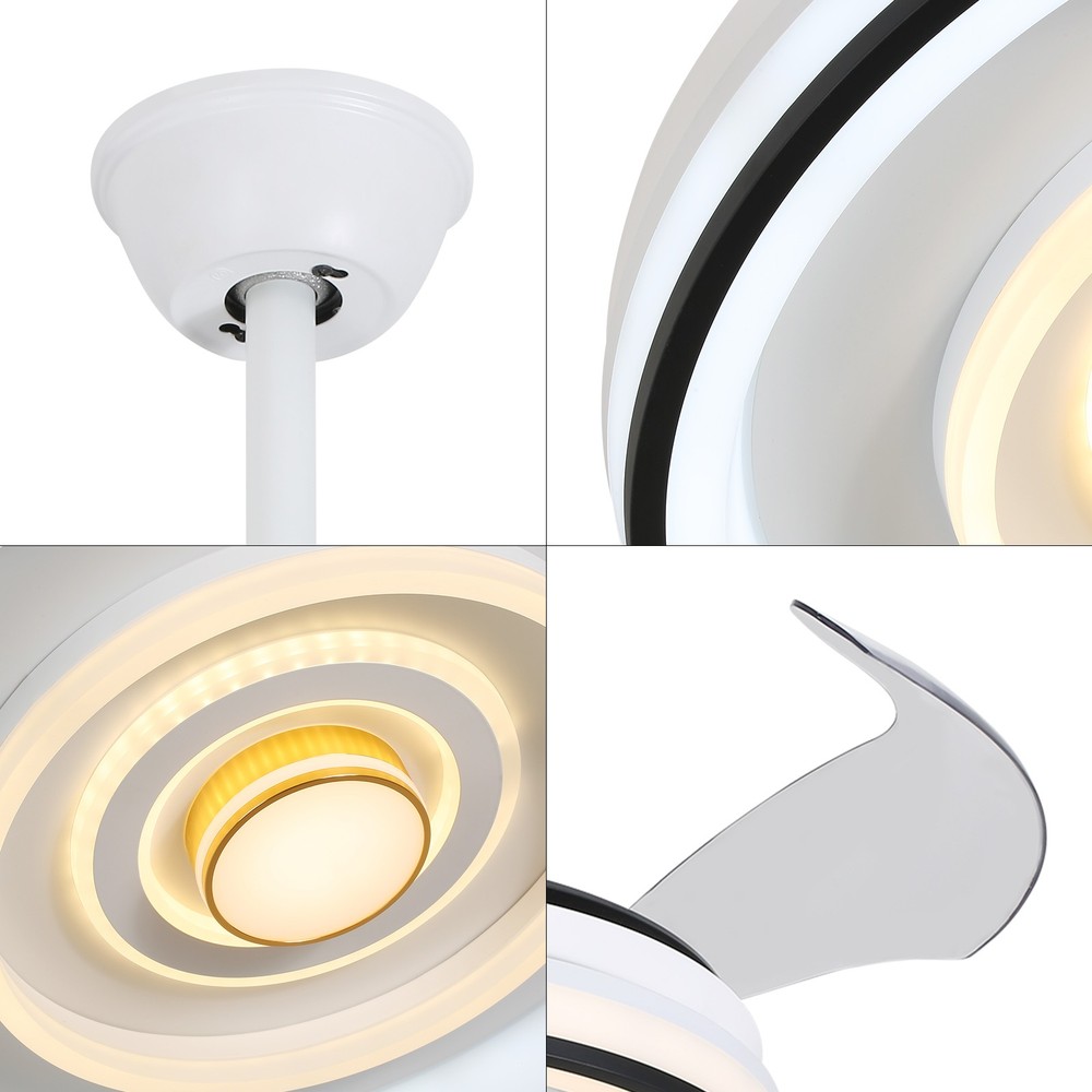 42 Inch Flush Mount Led Ceiling Fan With Lights Remote Control, Dimmable