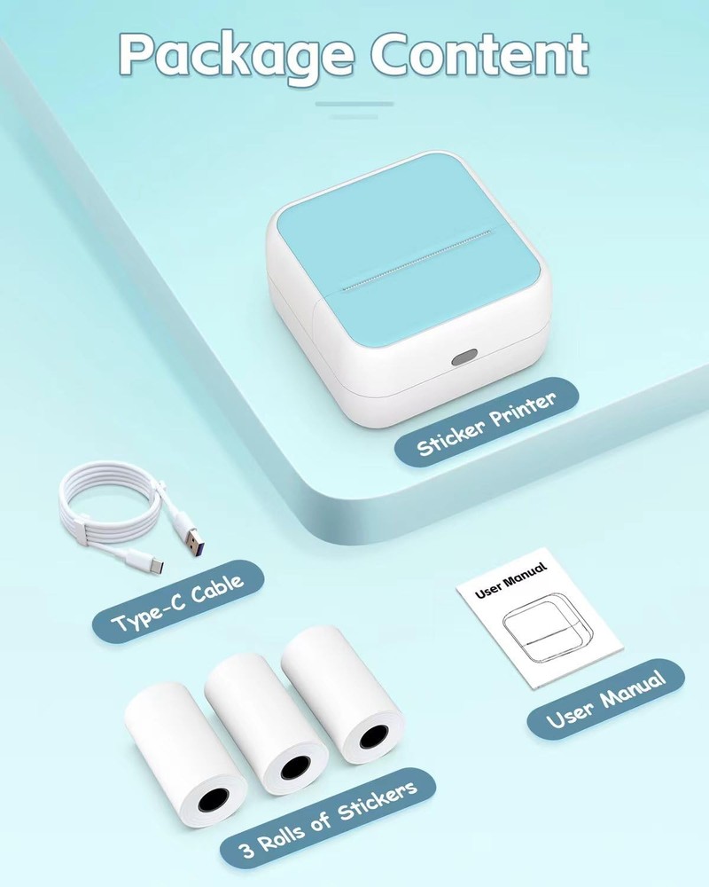 Sticker Printer - Printpods Mini with Stickers, Mini, Light Blue